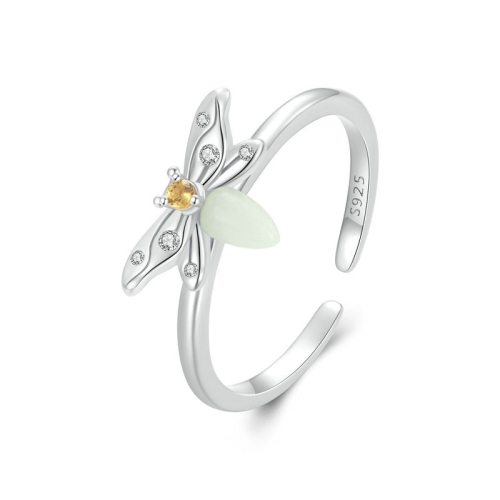 S925 Platinum-plated Sterling Silver Luminous Bee Open Adjustable Ring(BSR521-E)