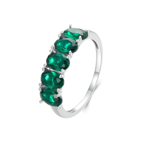 

S925 Sterling Silver Luxury Alphabet Green Zirconia Women Ring, Size: No.6(BSR522)