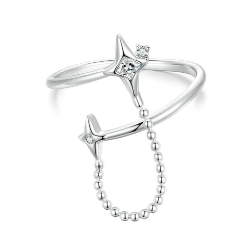 S925 Platinum-plated Sterling Silver Star Tassel Open Adjustable Ring(BSR519-E)