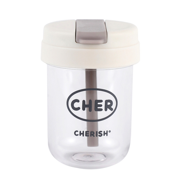 300ml Mini Children Water Mug Leakage-proof Student Plastic Portable Straw  Cup(White)