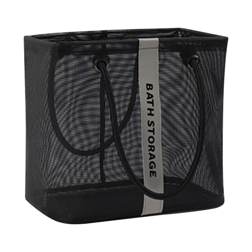 

Mesh Toiletry Bag Basket Drainable Bath Bag Foldable Large Open Tote Bag Long Black