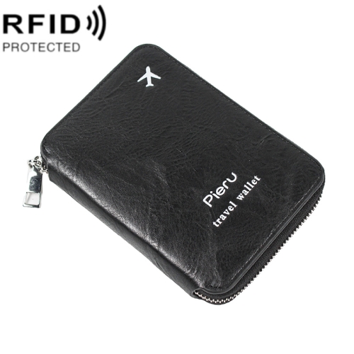 

RFID Anti-theft Large Capacity Zipper Passport Bag Multifunctional Travel Document Storage Bag(Black)
