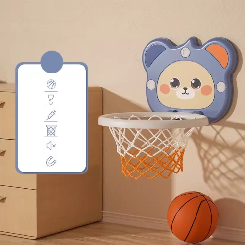 

Children Basketball Frame Ball Toy Indoor Wall Mounted Hole-Free Shooting Boys Toy, Color: Standard Model Blue + 1 Ball