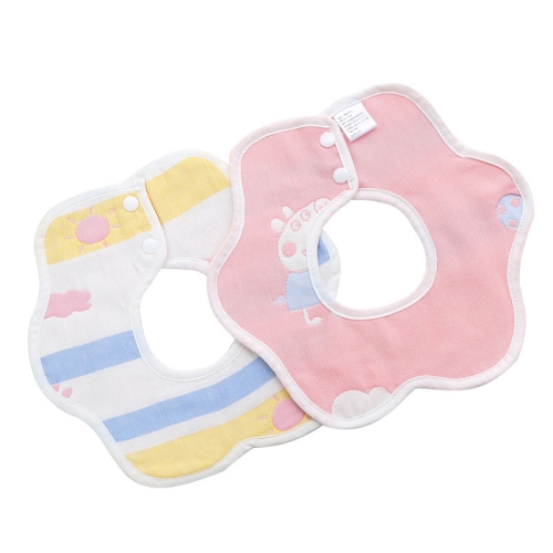 

2pcs Dual Sided Newborn Baby Petal Waterproof Bib Six Layers Gauze Cotton Plum Bib, Style: Pork Pink