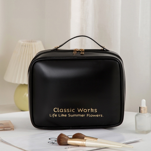 

Large Capacity Cosmetic Storage Bag PU Waterproof Travel Toiletry Bag(Black)