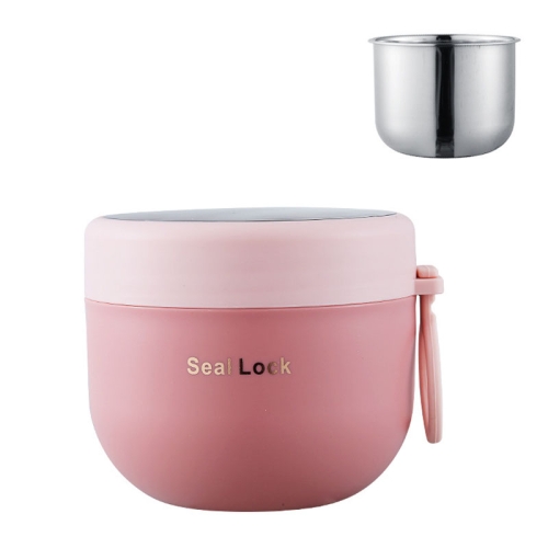 304 Stainless Steel Insulated Soup Bowl Oatmeal Breakfast Cup Portable Lunch Box, Color: 600ml Pink for apple watch series portable smart watch magnetic wireless charger white