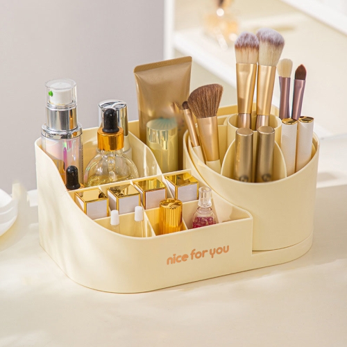 

Rotating Skincare Cosmetic Storage Case Compartment Desktop Lipstick Makeup Brush Bucket, Color: Combined Model White