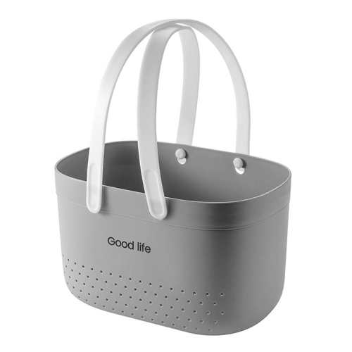 Silicone Portable Wash Basket Bathroom Storage Drainage Shower Shelf Basket(Grey)