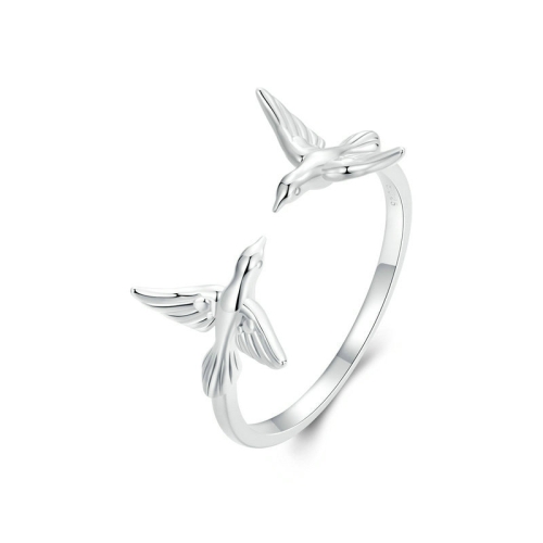 S925 Sterling Silver Platinum Plated Bird Opening Adjustable Ring(SCR1006-E)