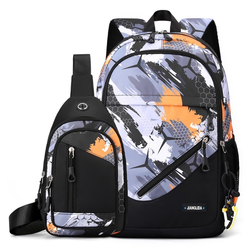 

2 In 1 Men Backpack Lightweight Outdoor Daypack Boys Bookbag With Chest Bag, Spec: Orange Honeycomb