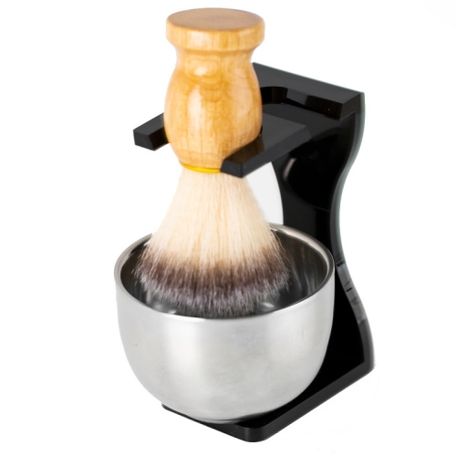 3pcs /Set Men Foam Manual Wooden Handle Beard Brush Set, Color: Nylon Wool Black