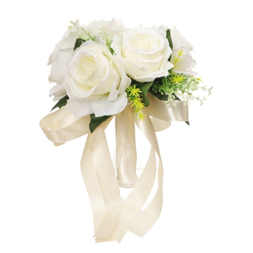 

Bridal Hand Bouquet Wedding Supplies Simulation Wedding Decorative Flowers(White)