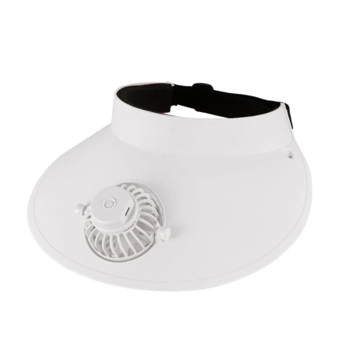 Summer Outdoor Sun Protection Adjustable Rotating Fan Sun Hat(White)