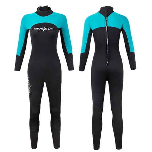 

DIVESTAR 3mm Women One-piece Wetsuit Long-sleeved Warm Surfing and Snorkeling Clothes, Size: S(Black Blue)