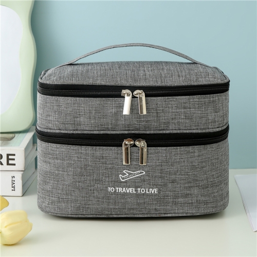 

Cationic Double Layer Cosmetic Bag Large Capacity Handheld Wash Bag Thickened Waterproof Travel Storage Bag(Grey)