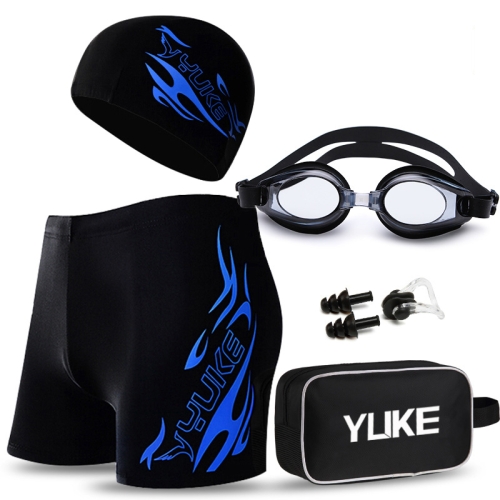 

YUKE Men Swimming Set Includes Swim Trunks Glasses Cap Carry Bag, Size: XL(Blue Flame)