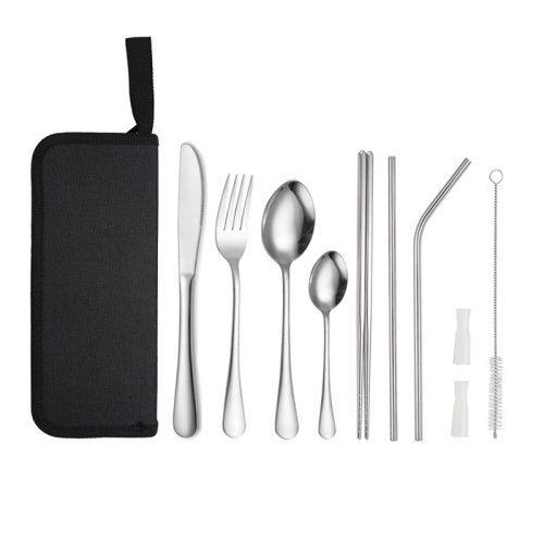 

Portable Stainless Steel Cutlery Set Outdoor Picnic Knife And Fork Tool With Storage Bag, Style: A Model Silver