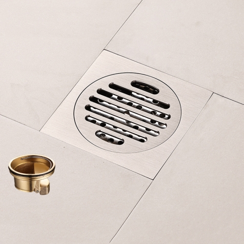 

All Copper Brushed Anti-Odor Floor Drain Gravity Copper Core Bathroom Floor Drain, Specification: Round Straight Strip Single Use