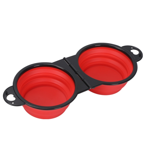 

Pet Dog Folding Bowl Silicone Portable All-in-One Outdoor Double Bowl(Red)