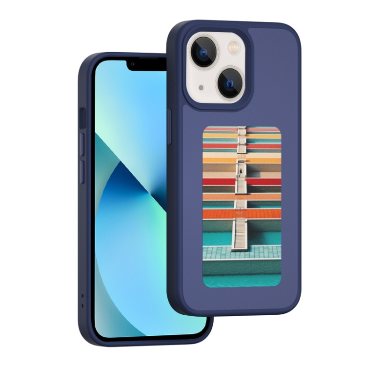 

For iPhone 13 NFC Four-Color E-ink Screen DIY Phone Case(Blue)