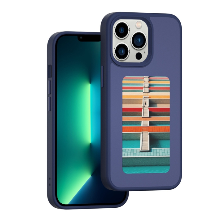

For iPhone 13 Pro Max NFC Four-Color E-ink Screen DIY Phone Case(Blue)