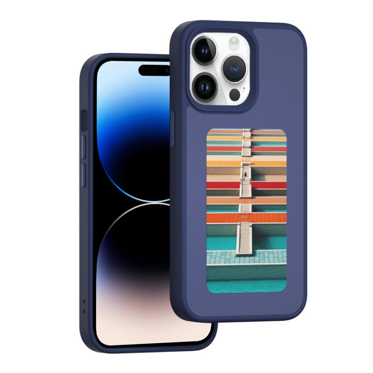 

For iPhone 14 Pro Max NFC Four-Color E-ink Screen DIY Phone Case(Blue)