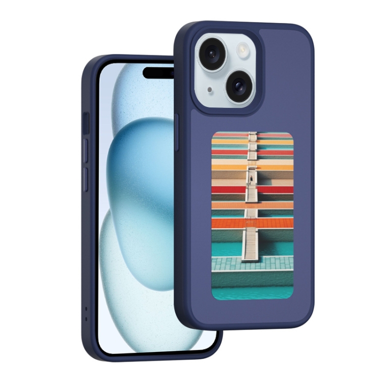 

For iPhone 15 NFC Four-Color E-ink Screen DIY Phone Case(Blue)