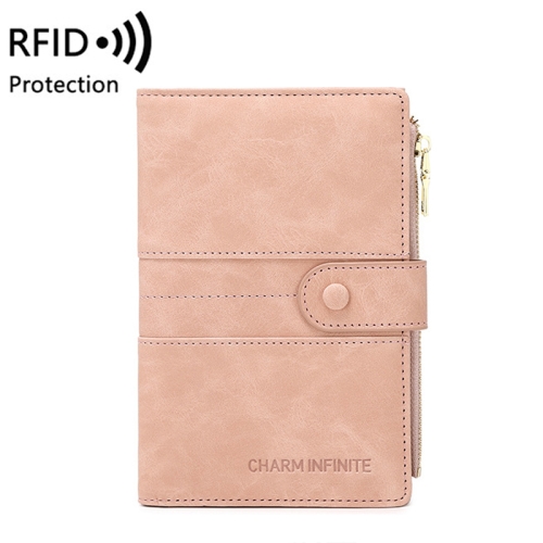 

RFID Anti-theft Multi-card Slot Document Bag Multifunctional Zipper Travel Passport Bag(Pink)