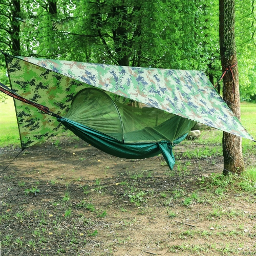 

250 x 120cm Anti-mosquito Hammock and Tarp Set Waterproof Sunshade Camping Supplies(Dark Green +Camouflage)