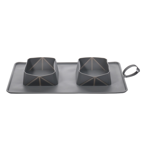 Silicone Folding Pet Dining Tray Anti-tip Double Bowl Integrated Pet Supplies(Grey)