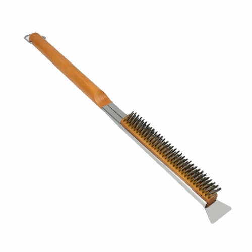 

21 Inch Wooden Handle Pizza Oven Brush with Stone Scraper, Spec: Stainless Steel Wire Bristles Color Spray