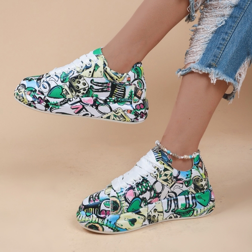 

Outdoor Thick Bottom Lacing Sneakers Cartoon Graffiti Printed Couple Casual Shoes, Size: 36(Green)