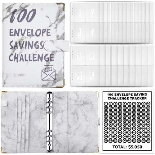 Marble Cover 100 Day Savings Challenge A5 Loose Leaf Cash Budget Notebook(White)