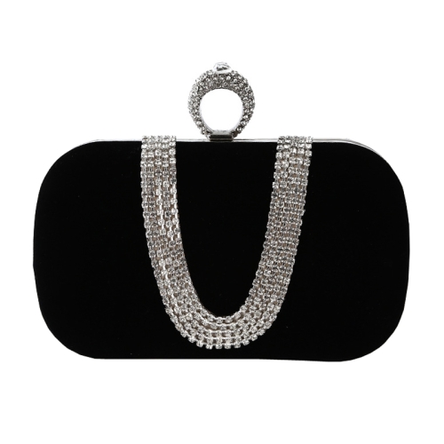 

U-Shape Embellished Evening Bag Ladies Banquet Evening Clutch Bag(Black)