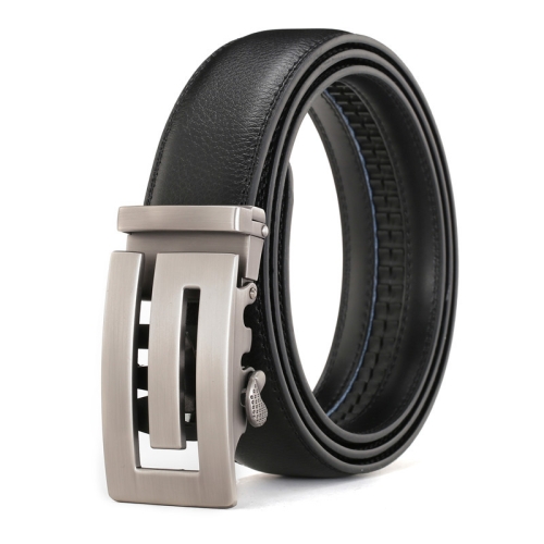 

110cm Men Cowhide Belt Business Automatic Buckle Belt(Black)