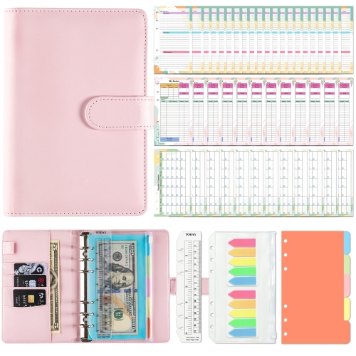 

A6 Macaron Loose-Leaf Weekly Plan Monthly Plan Notebook PU Leather Multi-Function Storage Handbook(Pink)