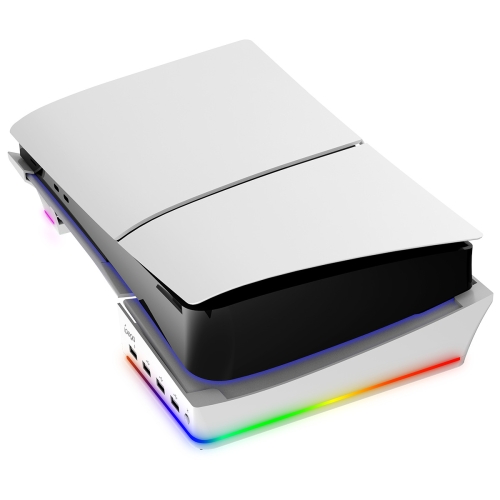 For Sony PS5 Slim IPEGA PG-P5S021 RGB Light Host Horizontal Stand With 4 USB HUBs, Color: White