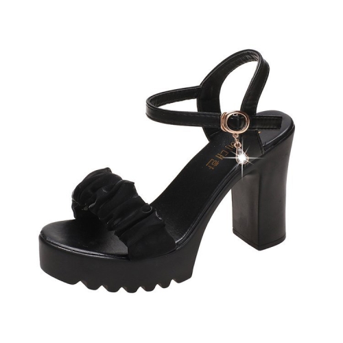 HALINFER Summer High Heel Sandals Thick Bottom Waterproof Platform Women Shoes, Size: 35(Black)