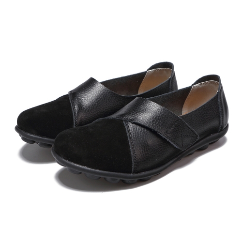Women Leather Casual Loafers Anti-Slip Soft Sole Mom Shoes, Size: 37(Black)