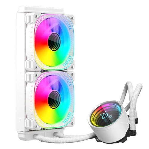 COOLMOON CM-YM-240T Digital ARGB Lens Edition Integrated Water Cooling CPU Cooler Temperature Display CPU Fan(White)