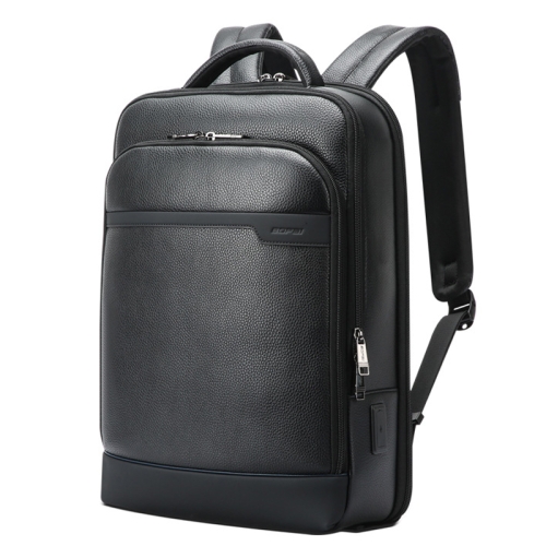 Bopai 61-122391 Large-capacity First-layer Cowhide Business Laptop Backpack With USB+Type-C Port(Black)