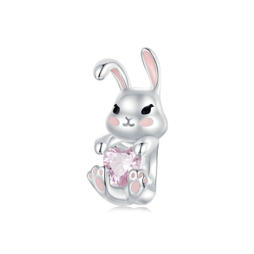 S925 Sterling Silver Easter Cute Bunny DIY Beads(BSC998)