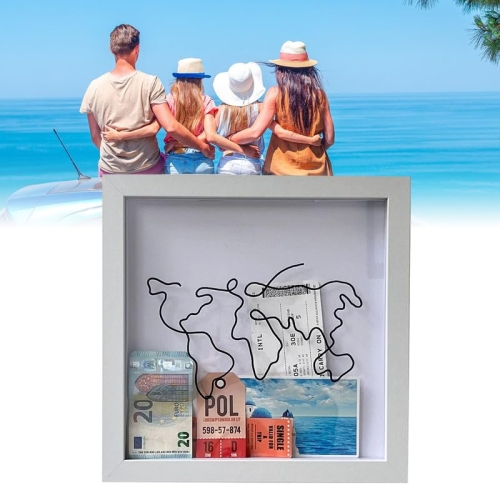 

15 x 15cm Travel Shadow Box Frame with Slot for Keepsakes,Money,Ticket(White)