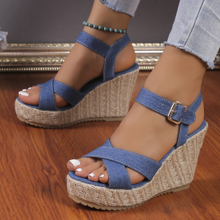 Slope Heel Summer Women Sandals Thick Bottom Straw High