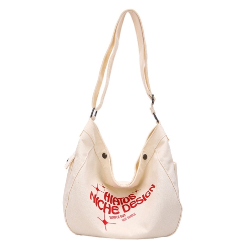 

Large Capacity Canvas Bag Women Tote Printed Letter Casual Simple Shoulder Bag(White)