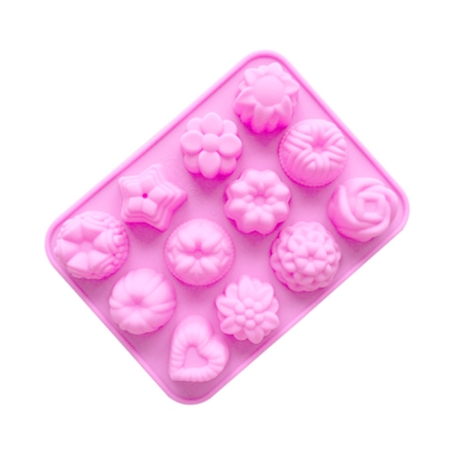 

12 Grids Different Flower Grass Shape Silicon Model Kitchen Baking Cake Model DIY Handmade Soap Mould, Specification: Pink Light Model