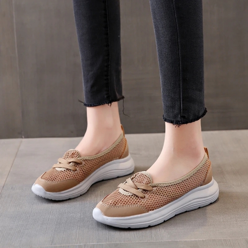 Spring Summer Hollow Breathable Casual Women Shoes Mom Walking Shoes, Size: 36(Brown)
