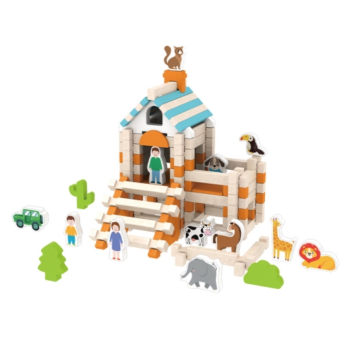 122pcs/Box Children Architecture Building Blocks Wooden House Mortise And Tenon Structure Assembled Toy