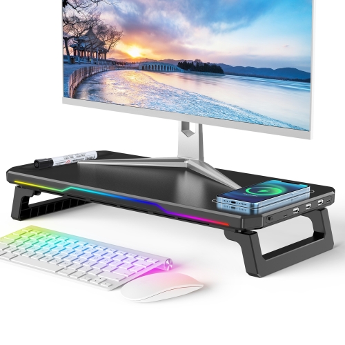 

RGB Computer Monitor Stand Riser 3 USB 2.0 +1 Type-C Ports, Spec: Basic Black