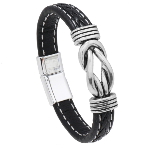 

Simple Alloy Magnetic Clasp Leather Bracelet Personalized Braided Bracelet, Style: Black 21cm
